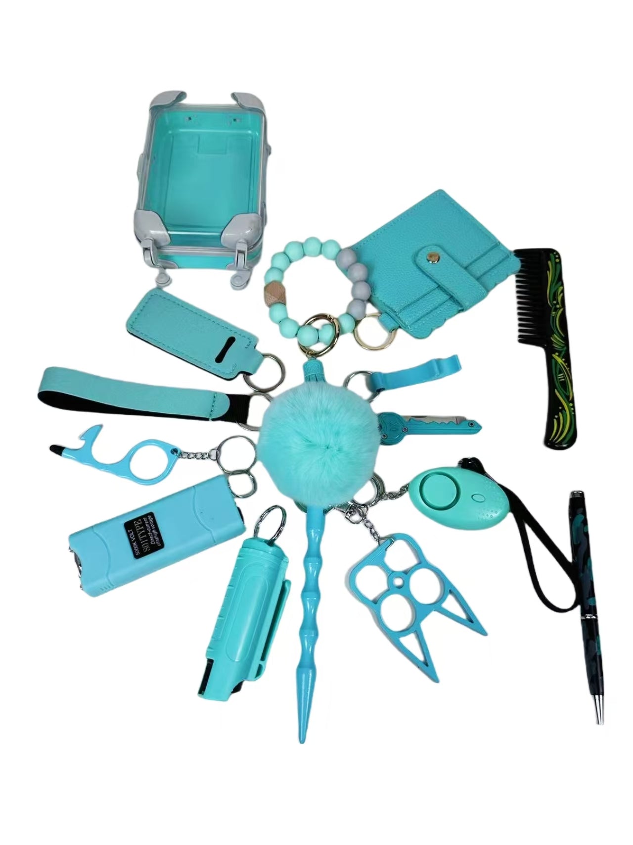 New Teal 16pcs keychain set