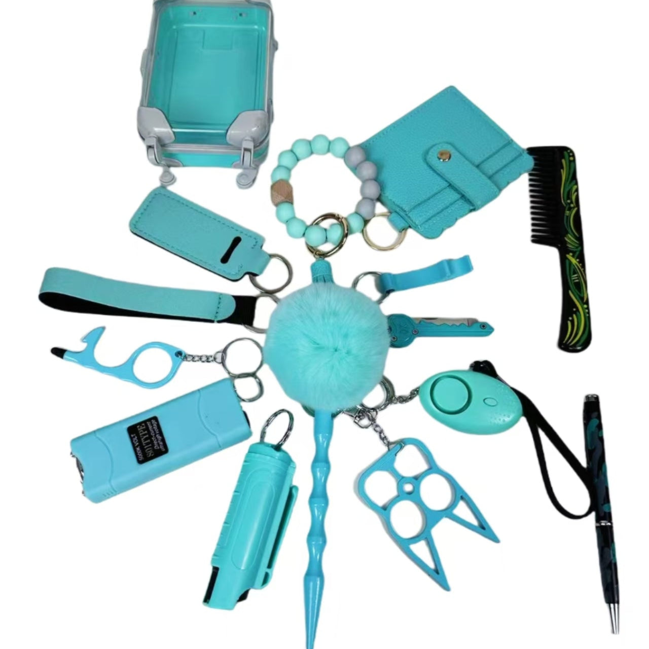 New Teal 16pcs Self Defense keychain set